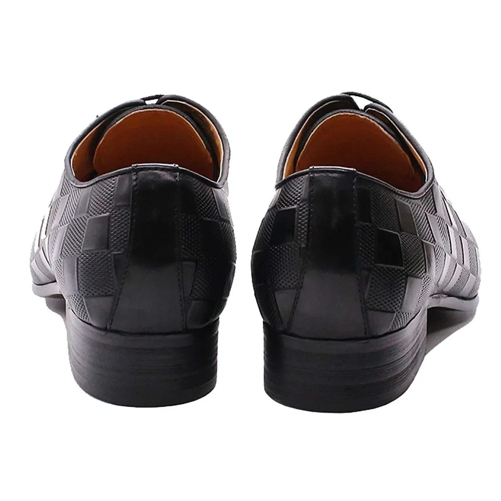 Santimon‎ Men's US 9 Black Leather Plaid Texture Oxfords Lace Up Dress Shoes